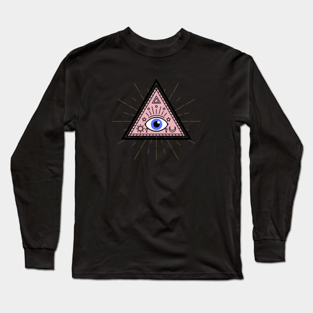 All Seeing eye - Pink with Blue eye Long Sleeve T-Shirt by Just In Tee Shirts